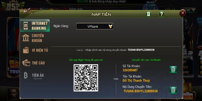 Hướng dẫn chi tiết cách nạp tiền B52club