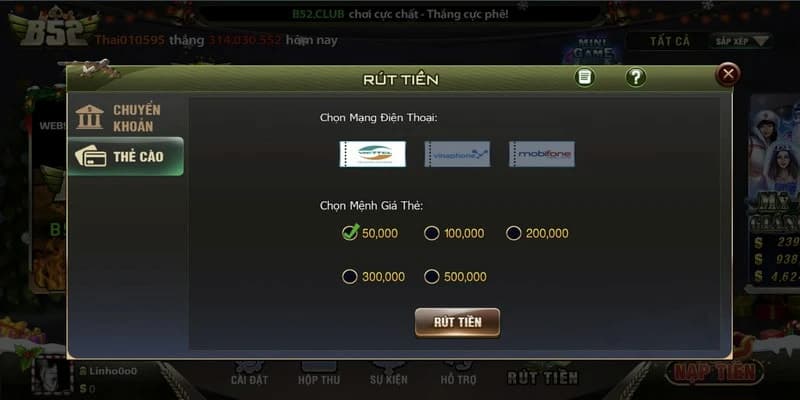 Quy trình rút tiền B52club chi tiết