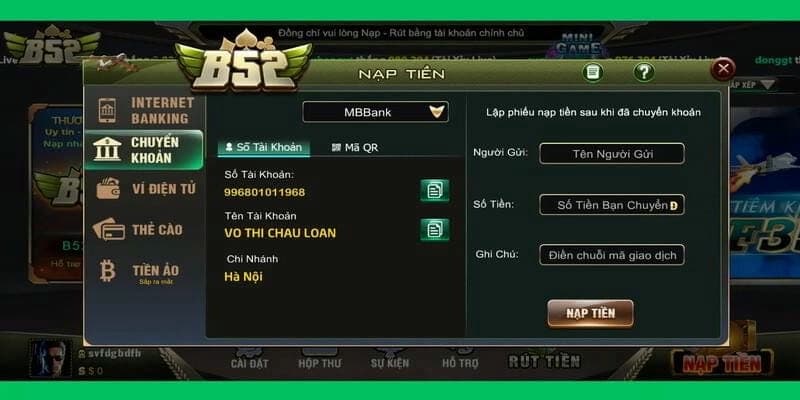 Ưu đãi khi người chơi nạp tiền B52club